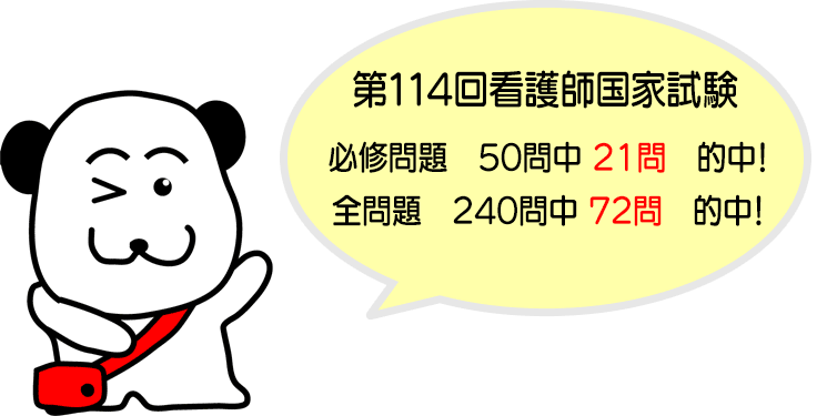 第114回看護師国家試験　必修問題50問中21問的中！　全問題240問中72問的中！